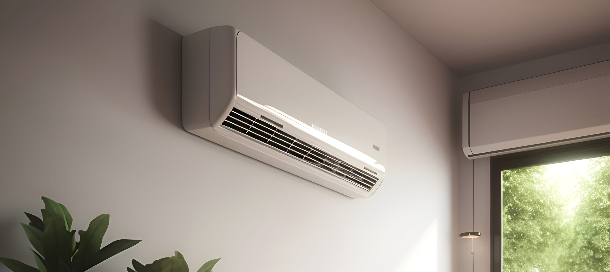 Modern Interior With Air Conditioner And Plants. 3d Rendering